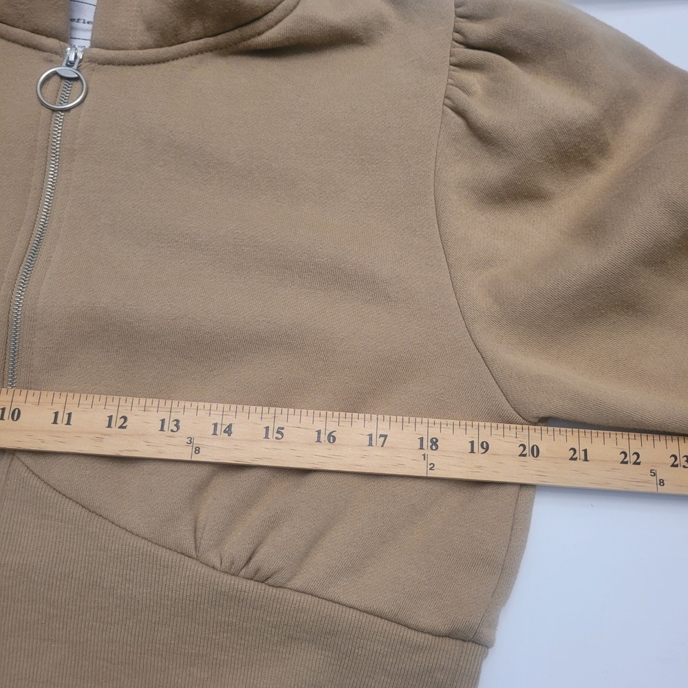 Reflex Women's Beige Cropped Zip Up Hoodie‎ Puff Sleeve "Life is Out There" - Picture 9 of 12